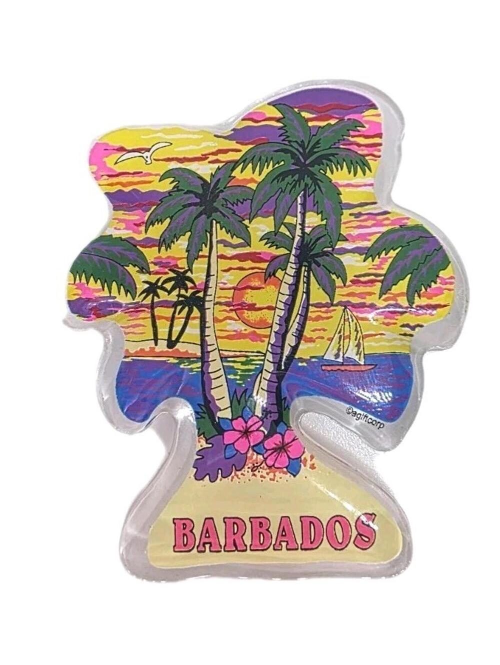 Palm Trees Barbados Acrylic Collectible Refrigerator Fridge Magnet Souvenir 2.5"